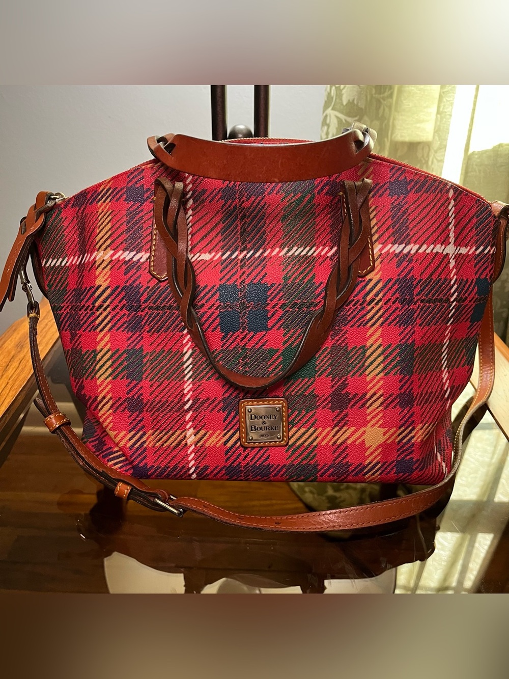 Dooney & Bourke Blakey Red Plaid Tartan Domed Satchel
